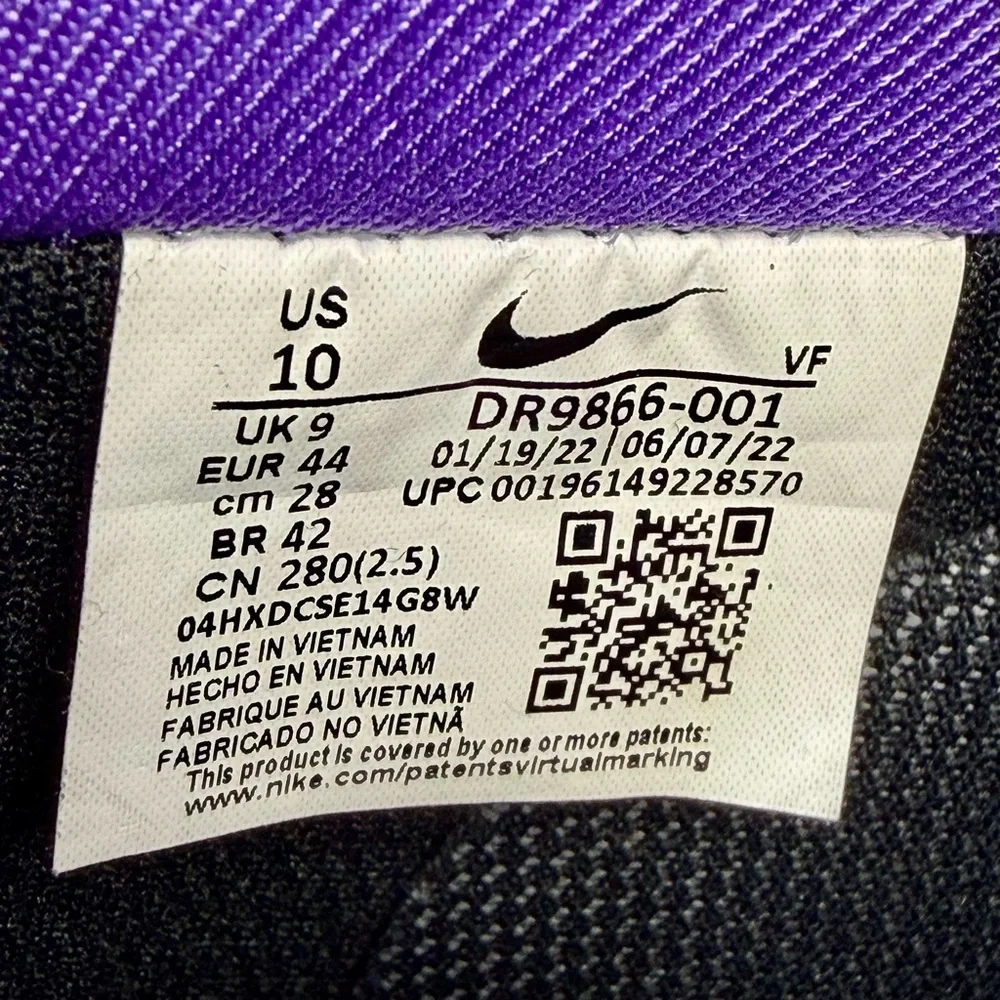 Nike Air Force 1 Low '07 LV8 World Champ Lakers M Sz 10, W Sz 11.5‎ Black Purple